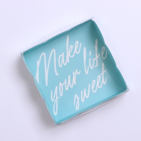 Cookie box, confectionery packaging with PVC lid, Make Your Life Sweet, 10.5 x 10.5 x 3 cm-1