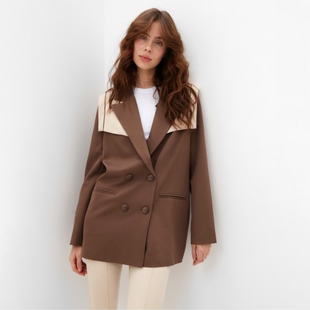 Women's jacket with Minaku scrap: Casual Collection Brown color, pr 50-4