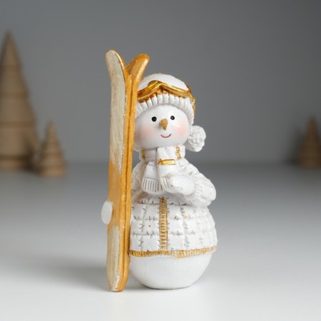 Souvenir Polystone "Snowman skier in a white-gold outfit" 5.5x5x10.2 cm