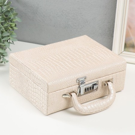 Casket to the leatherette for jewelry "Case. Crocodile leather" beige 18.5x24x9 cm-1