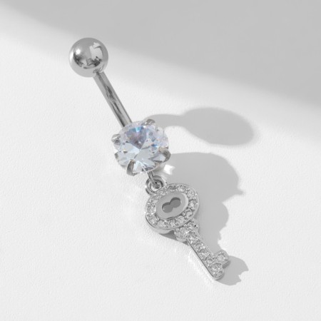 Piercing in the navel "Key", rod l = 1 cm, white color in silver