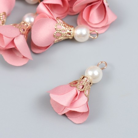 Decor for creativity Textile "Flower with pearls. Pink" set 10 pcs 2.5 cm