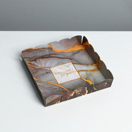 Cookie box, confectionery packaging with PVC lid, “marble”, 15 x 15 x 3 cm-2