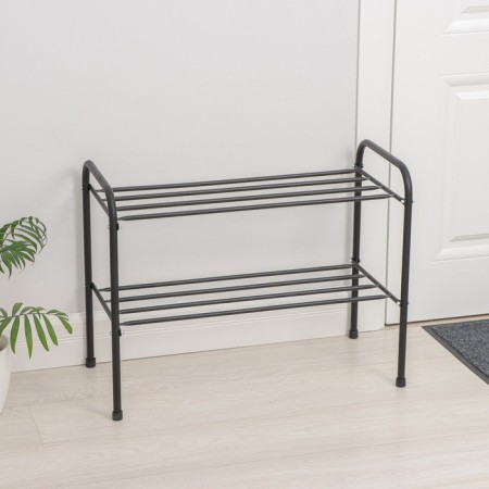 Shoe stand, 2 tiers, 65 × 32 × 48.5 cm, black color-1