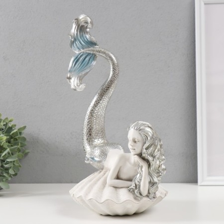 Souvenir Polystone "Mermaid on the shell" White with silver 23x16x35.9 cm-3