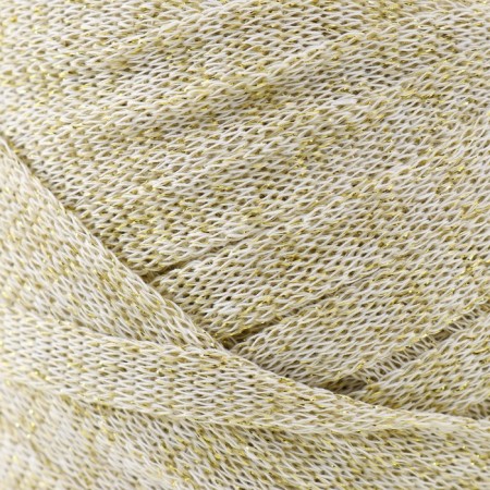 Knitted yarn "Ribbon" with Lurex 85m/170 ± 5 g (white, lurex: gold)-2