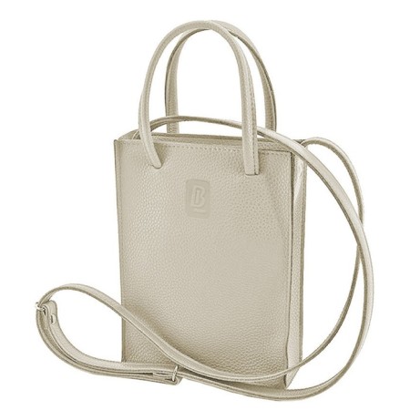 Bag women, genuine leather, beige 20x15x5 cm