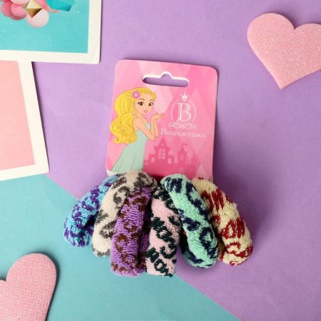 Hair elastic band "Mahrushka" 5 cm (set 6 pcs) drawing, mix-1