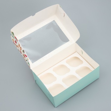 The folding box for 6 cupcakes with the Bright New Year window, 25 x 17 x 10 cm, New Year-3