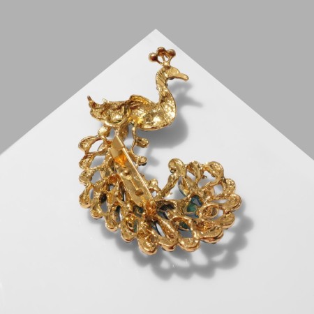 Brooch "Bird" Peacock, colored in yellow gold-1