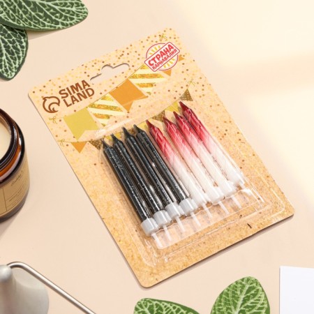 Candles for the cake "Spiral", 6 pcs, black and white gradient with red-4
