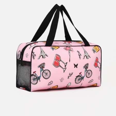 Cosmetic bag on a zipper, with a grid, pink color