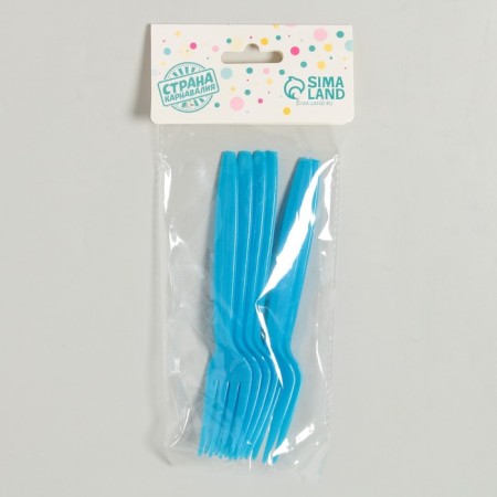 Plastic forks, 6 pcs., Blue color-2
