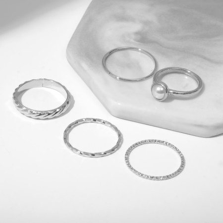 Ring set 5 pieces "perfect fingers" grace, white color in silver-1