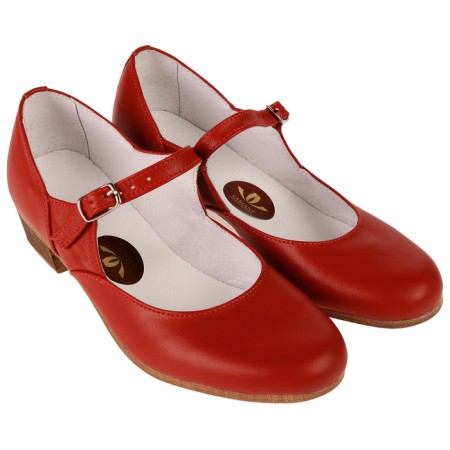 Folk women's shoes, insole length 21.5 cm, red color