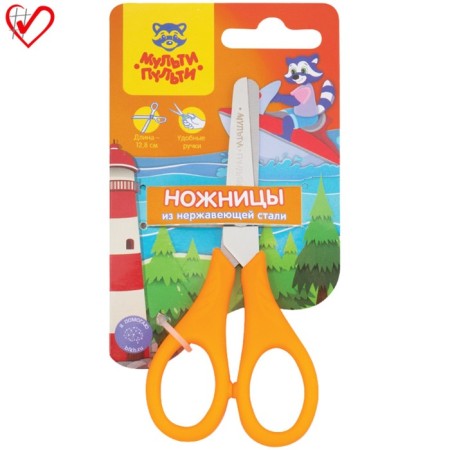 Scissors 12.8 cm children's multi-bullets "Raccoon Adventures", mix, euro suspension
