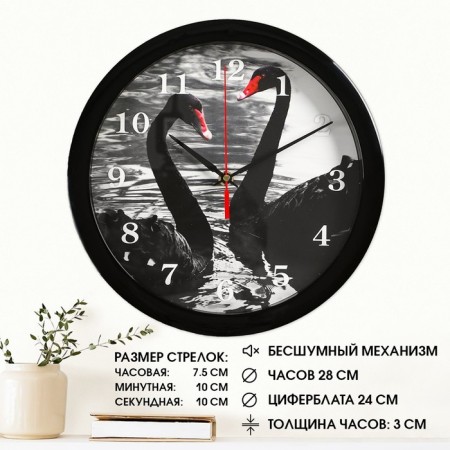 Wall watches, D-28 cm, interior "swans", silent