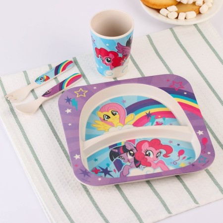 A set of children's bamboo dishes, 4 items: plate, fork, spoon, glass, My Little Pony-3