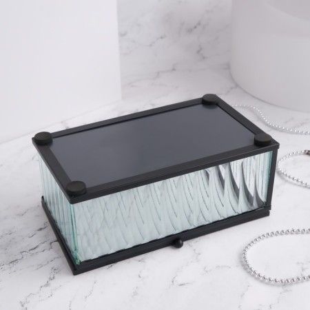 Organizer for storage "Ribbed", 1 section, with a lid, glass, with a mirror base, 14.5 × 8.5 cm, the color is transparent/black-4