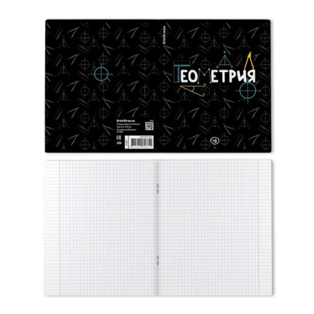 Subject notebook, 48 sheets, cells, geometry, erichkrause "Inscription", cardboard cover of Twin-lak, block offset 100%, information block-1