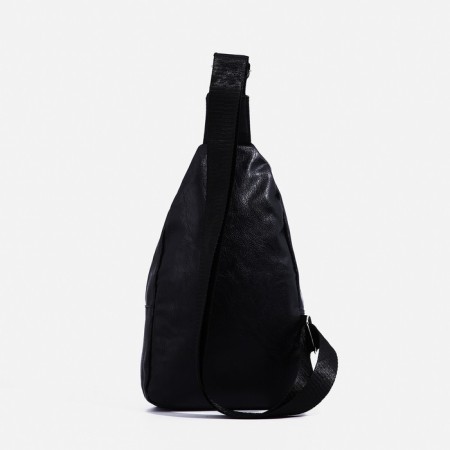 Male sling bag, artificial leather, headphone opening, black color-3
