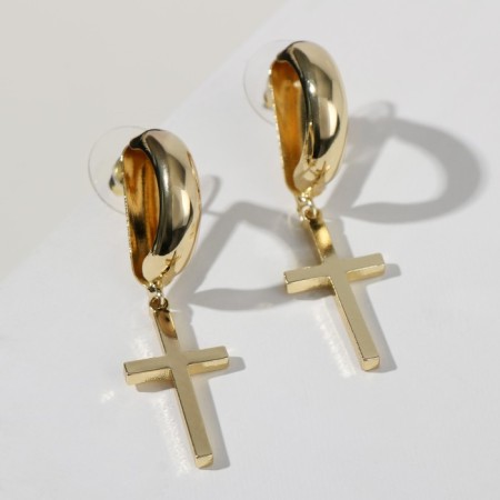 Earrings Metal "Crosses" Volumetric Line, Color Gold-1