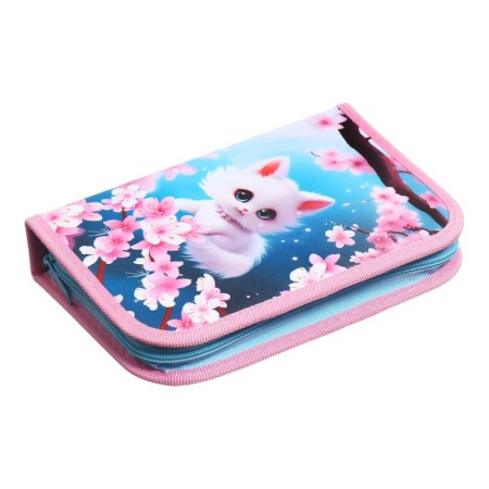Penal 1 section 140 x 210 x 40 mm, folding pocket and cosmetic bag, fabric, calligrata topontent "Cat Sakura"-1
