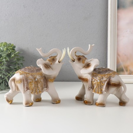 Polystone souvenir "White Elephant in Popon with Gold" MIX 16.5x8x17.5 cm