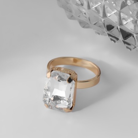 Ring "Classic" rectangle, white color in gold, size 16-1