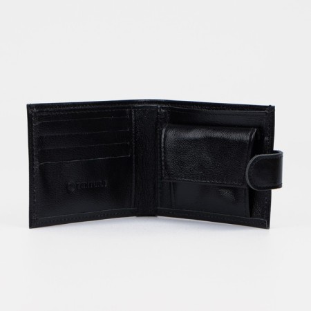 Male purse on the Textura button, for bills, for cards, for coins, black color-3