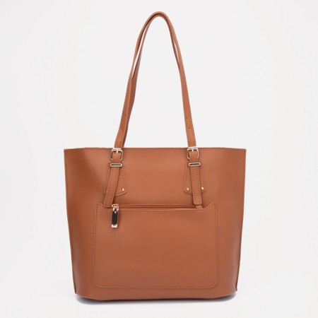 Zipper bag, external pocket, terracotta color