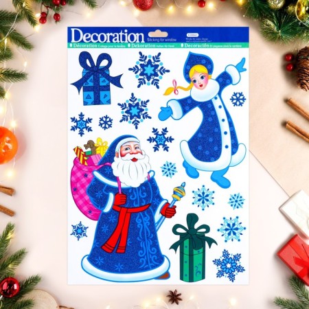 Stickers on the windows "New Year" Santa Claus Snegurochka "41 x 29 cm