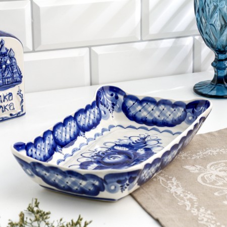 Rectangular tray, gzhel, porcelain, 26x15 cm-1