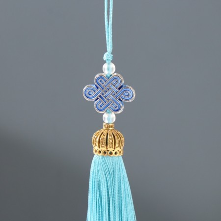Textile suspension, plastic "Knot of happiness and infinity" Indigo 0.7x1x9.5 cm-1