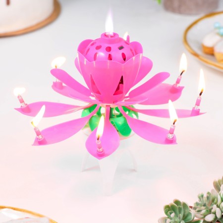 Candle for the cake musical "Bud", spinning, pink, 14.5 cm-1