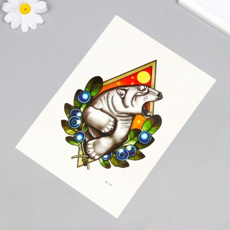 Tattoo on the body color "White Bear in Berries" 26.2x14.5 cm-1