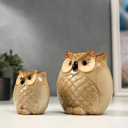 Souvenir Ceramics "Filin and Owl" Bezh set 2 pcs 8x8.5x5 cm 12.5x12.5x7 cm-1