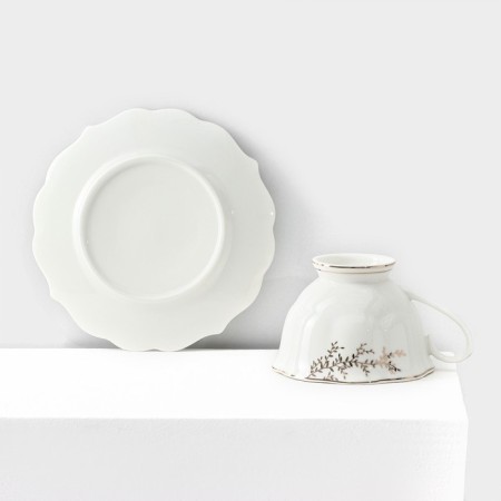 Service Porcelain Tea Leaves, 12 objects: 6 mugs 220 ml, 6 saucers d = 15 cm, white color-5