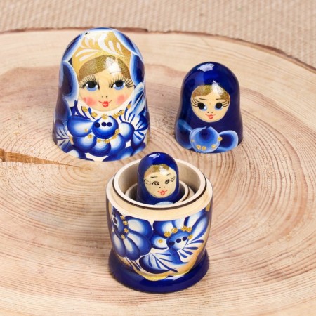 Matryoshka "Marina", blue-white dress, 3 puppet. 9-11 cm-3