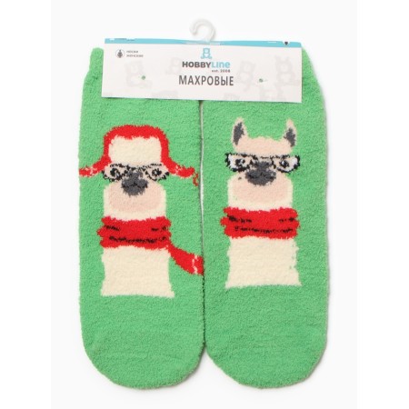 Women's terry socks "Lama" NZHMP2201-02-03, green color, rr 36-40-2