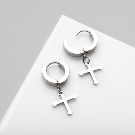 Ring earrings “crosses” mini, d = 1.3 cm, silver color