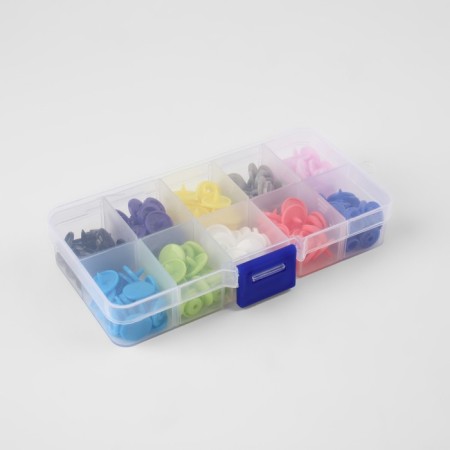 Set for installing plastic buttons: buttons, d = 12 mm, 50 pcs, forceps, awl, screwdriver, in the organizer-3