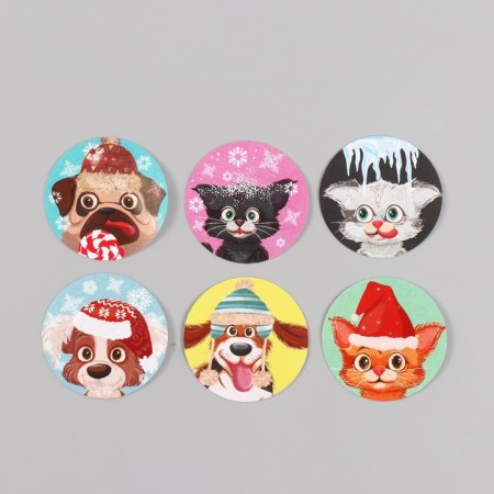 New Year Stick Paper "Kits and dogs with snowflakes" d = 2.5 cm 252 pcs in the roll-5