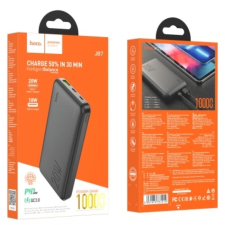 External battery Hoco J87, 10,000 mAh, 1 USB, 1 Type-C, 3 A, display, black-6