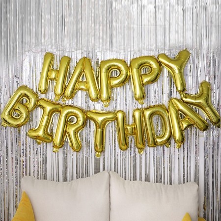 Foil ball 16 "Happy Birthday", capital letters, gold color-1