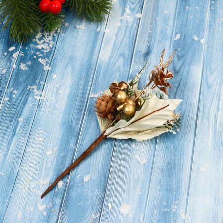 Decor "Winter admiration" berries flowers cones, 20 cm, gold-1
