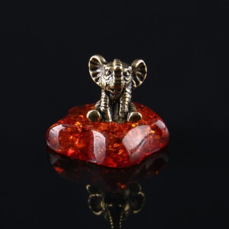 Souvenir "Elephant with a trunk up", brass, amber resin, 1.5x1.2x1.0 cm