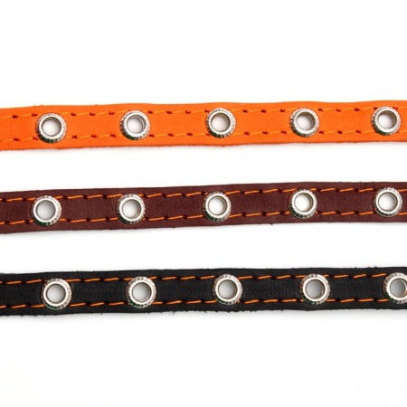 Single-layer leather collar with corrugated eyelets, 35x1.2 cm, Osh 10-28 cm, dimensionless, mix of flowers-9