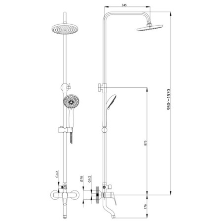 Rossinka B35-46 bathtub mixer, one-handed, with upper watering can, chromium color-1