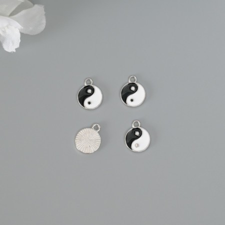 Decor for creativity metal, enamel "yin-yang" silver 1.1x1.5 cm-2